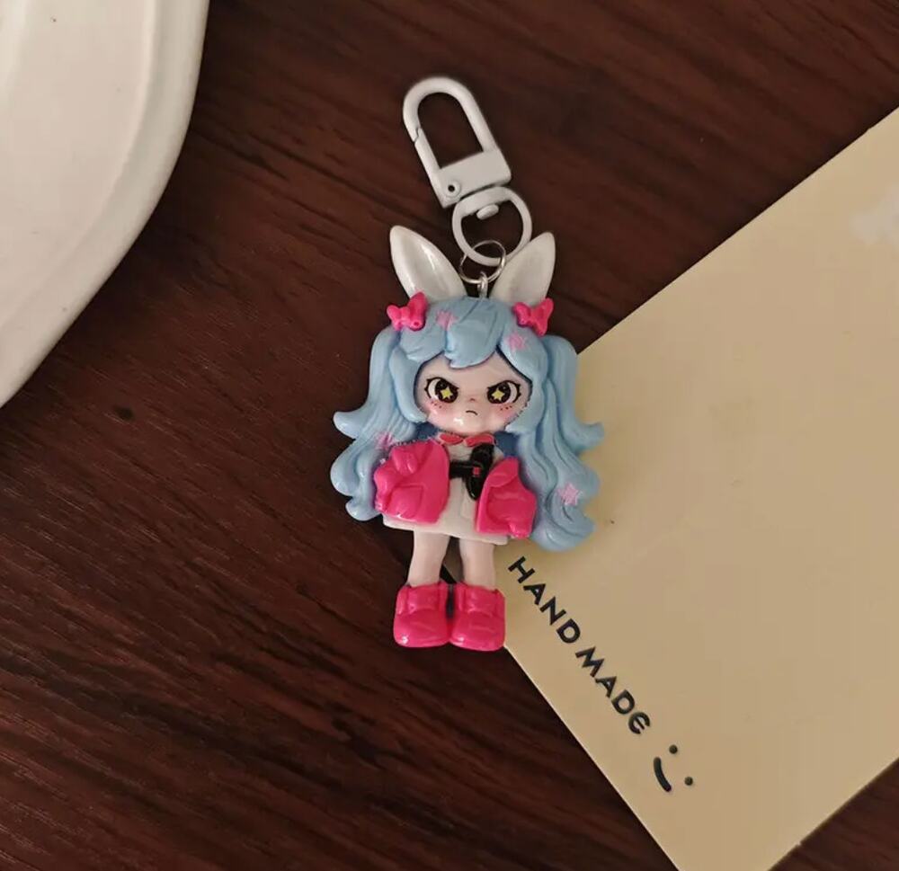 Cute Doll Phone Charm Keychain - Blue